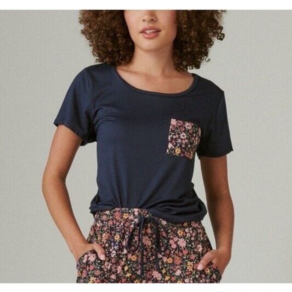 Lucky Brand | Blue Floral Pocket Sleep Top Soft Short Sleeve XL Boho - Picture 1 of 7